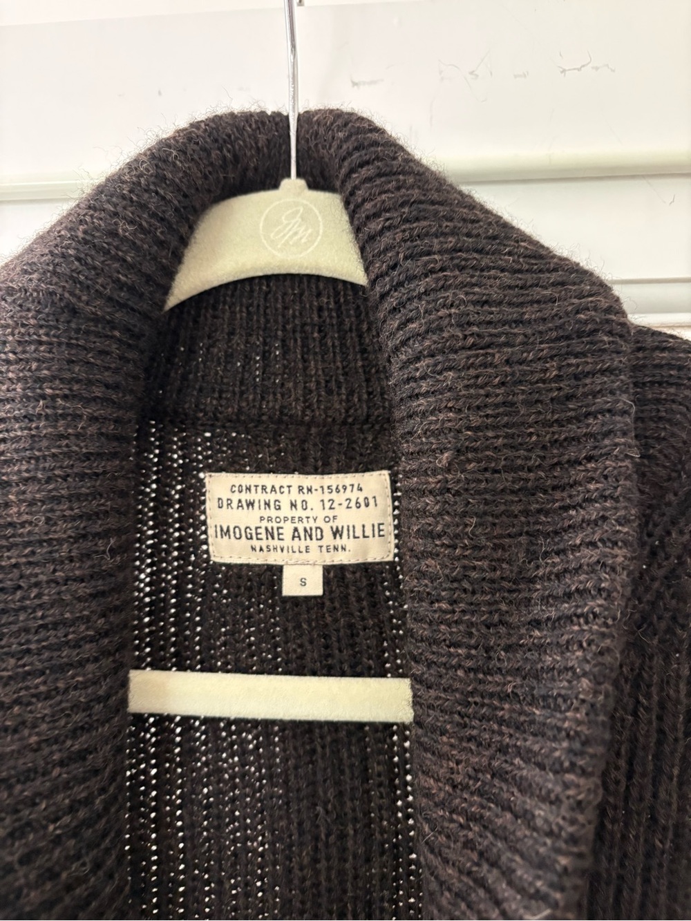 IMOGENE + WILLIE dark brown wool Beckett Cardigan Sweater shawl collar sz S - Picture 2 of 4